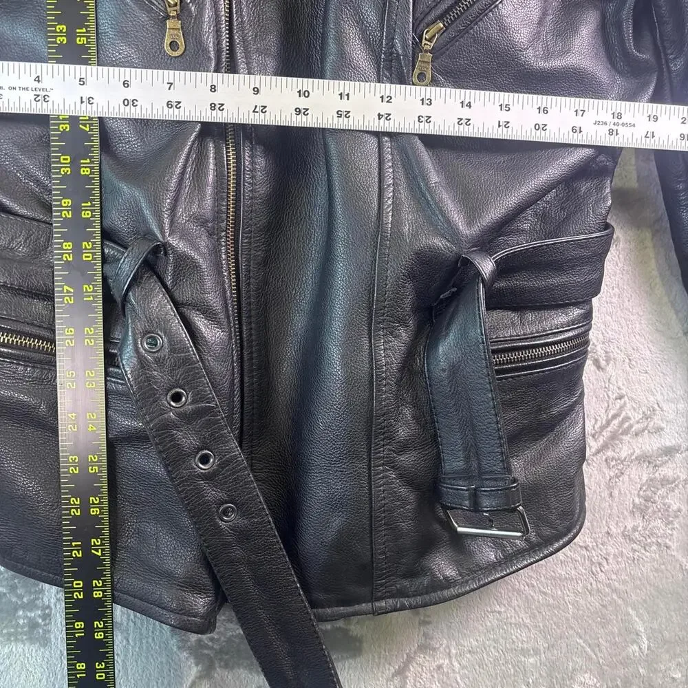 Vintage Echtes Leder Leather Motorcycle Jacket Mens XL Black Biker Moto German